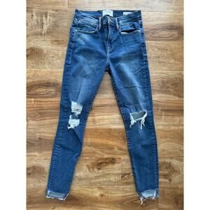 Frame Le High Skinny Distress Raw Step Hem Jeans in Woodbine Way- Size 26
